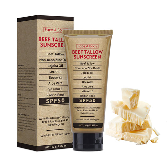 MEITREND Beef Tallow Sunscreen SPF 50,Non Nano Zinc Oxide Sunscreen for Face & Body,Natural Mineral and Tallow Sunscree-n ，UVA/UVB Protection，Zinc Oxide & Beef Tallo-w Sunblock Cream for Outdoor & Beach