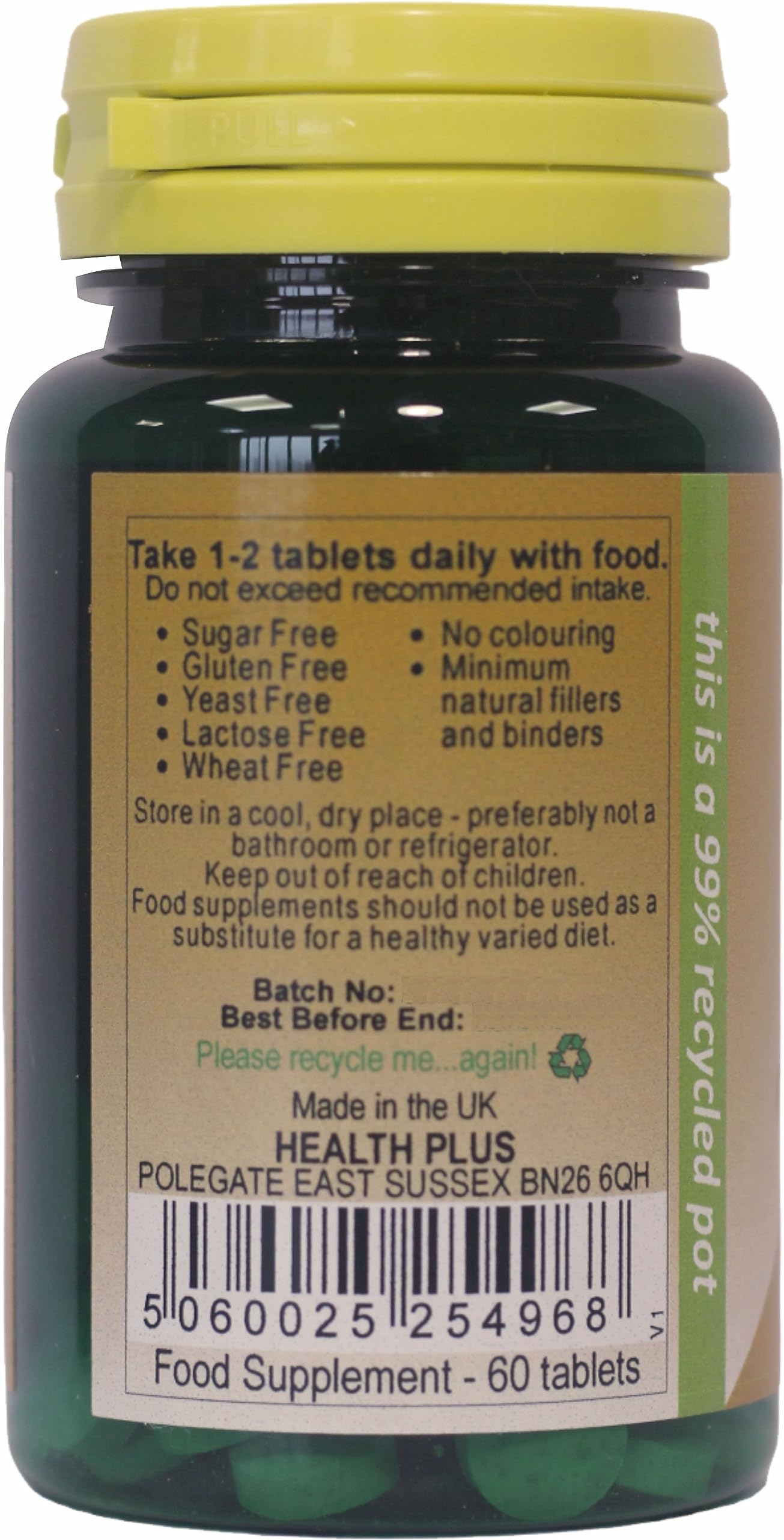 Health Plus B12 50µg : Yeast Free Vitamin B12 Supplement : 60 Tablets, in a Planet-Friendly 99% Recycled Pot