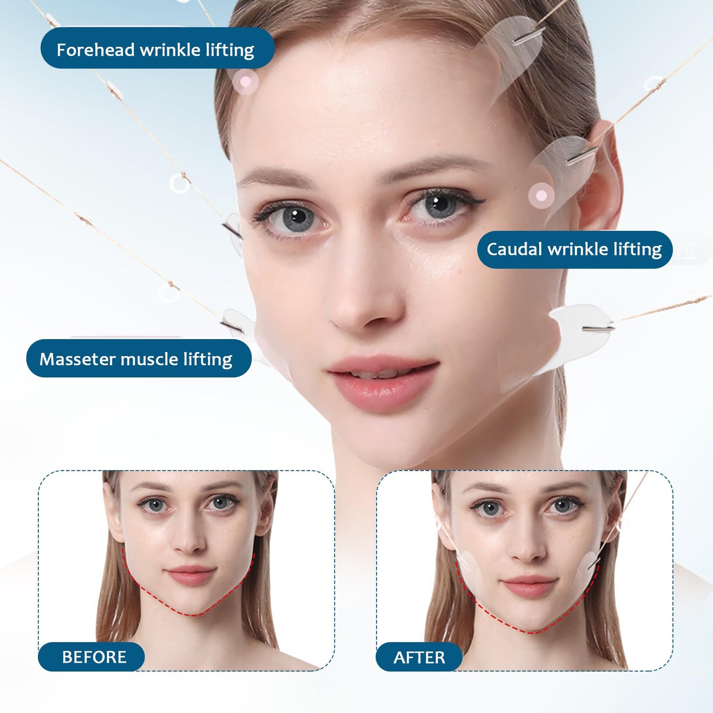 GMHLLES 40 PCS Face Lift Tape Invisible, Neck Tape for Saggy, Instant Neck Lift Tape, Lifting Face Skin with 8 Fixing Ropes for Skin Tightening Makeup Lifting Tools