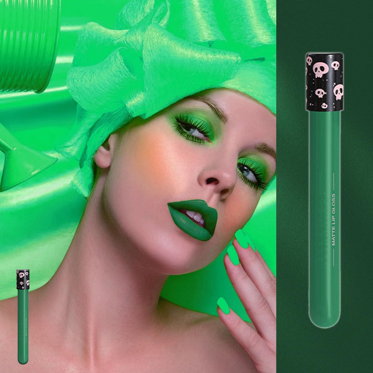 LYNTYAOU Matte Green Liquid Lipstick Waterproof Full-coverage Green Lip Gloss, Highly Pigmented Long Lasting Smudge-proof Face Body Paint for Festival Cosplay Makeup Gift for Women