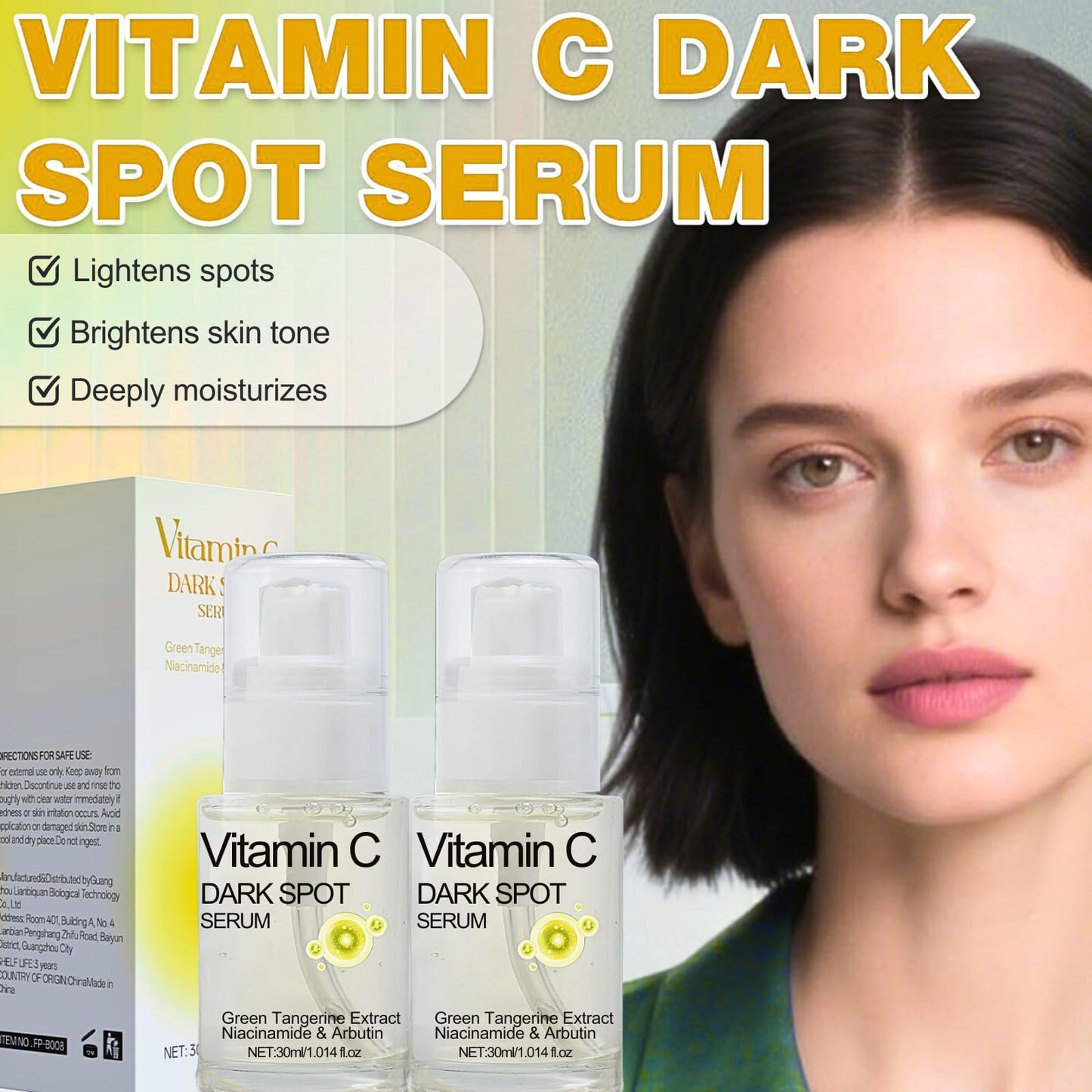 TBeautfave 2PCS Vitamin C Dark Spot Serum – Vitamin C Serum for Face,Brightening Serums for Women,Correcting Glow Serum With Niacinamide,Anti-Dark Spots,Fine Lines&Wrinkle,Korean Skincare,30ml