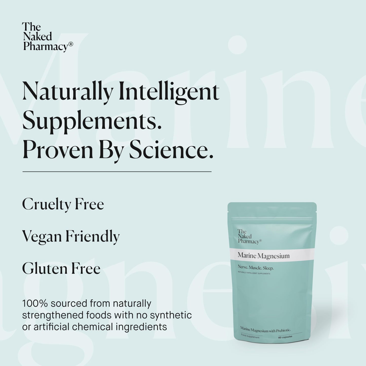 The Naked Pharmacy | Marine Magnesium | Sleep & Nerve/Muscle | Natural Supplements with Prebiotic Baobab | High Strength | No Additives | Vegan | 60 Capsules