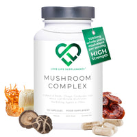 LOVE LIFE SUPPLEMENTS Mushroom Complex by LLS | Contains 1000mg Reishi, Chaga, Cordyceps, Lions Mane and Shiitake Mushrooms | 120 Capsules - 2 Month Supply | No Fillers | Vegan | Love Life Supplements