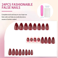 Mikloven Pearl Red French Tip Press On Nails - Almond Short Floral Design - 24Pcs Reusable Nail Set - Premium ABS Material - Quick 5 Minute Application - Salon Quality At Home - Lightweight Manicure Kit