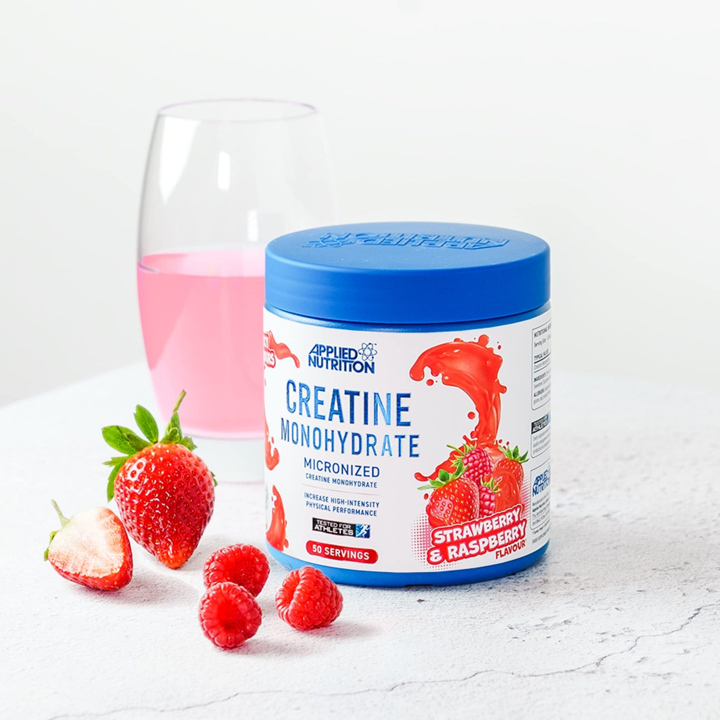 Applied Nutrition Creatine + 700ml Shaker | Creatine Monohydrate Micronized Powder with Flavour, Increases High-Intensity Physical Performance (250g - 50 Servings) (Strawberry & Raspberry)