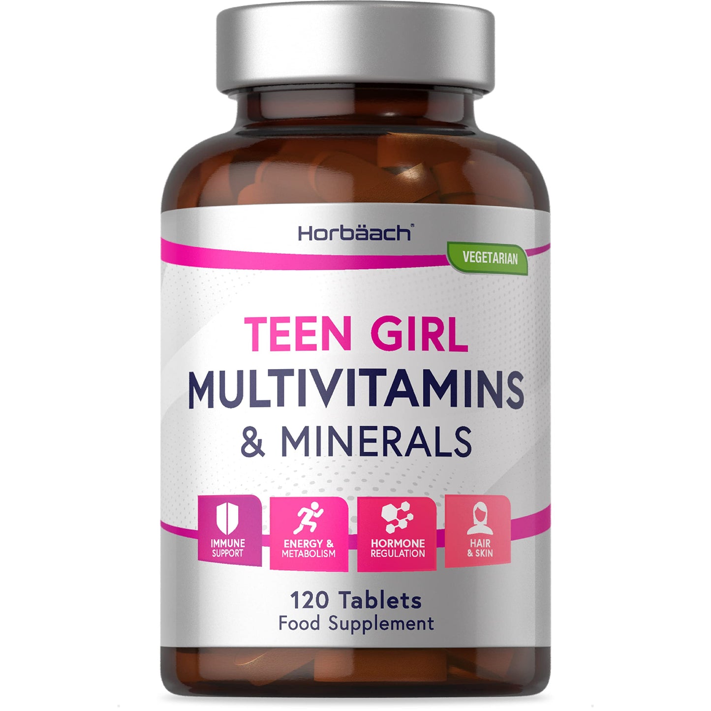 Horbäach Multivitamins and Minerals for Teen Girls | 120 Tablets | 15 Essential Nutrients for Everyday Health & Wellness | by Horbaach