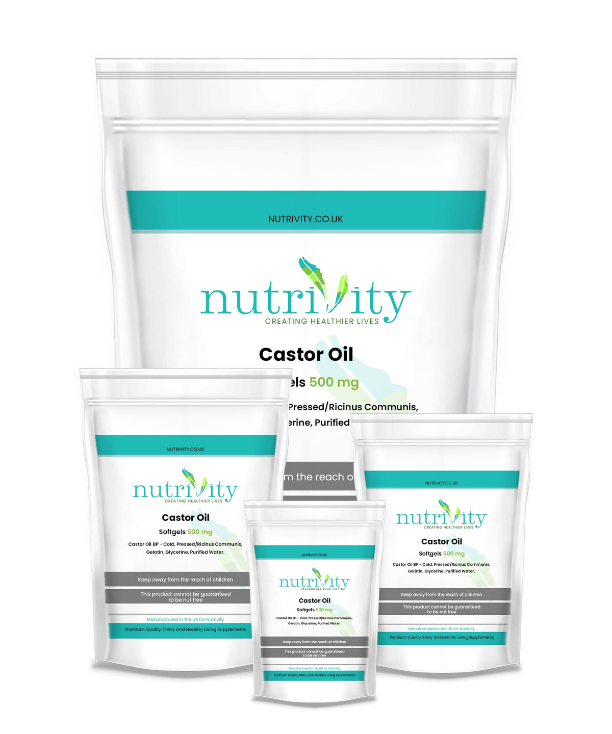 Castor Oil 500mg Soft Gels | Intestinal Help | Constipation Relief | Healthy Hair & Skin | Made in The UK to GMP Standards by Nutrivity (60)