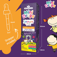 Natures Aid Mini Drops Immune Plus for Kids 50ml - Immune Support with Zinc and Vitamin C - Sugar Free, Vegan, Non-GMO, Natural Supplement for Infants and Children Age 0-5 Years Old - Dropper Included