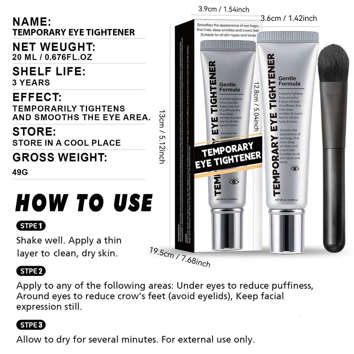 Davtue Perfection Eye Tightener, Temporary Eye Tightener, Instant & Temporary Under Eyes Tightener Cream with Brush, Gentle Skin Care Moisturizing Cream (1)