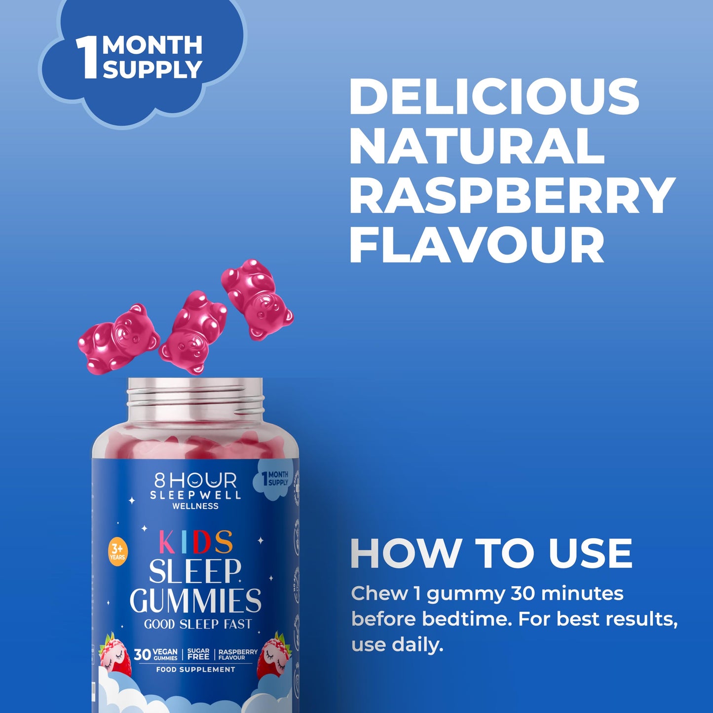 8 Hour Sleepwell Sleep Gummies for Kids – 1 Month Supply | Sugar & Gluten-Free Magnesium Gummies for Growth, Relaxation & Healthy Sleep | 30 Vegan Supplement with Magnesium, L-Theanine & Vitamin B6 | Support Ages 3+