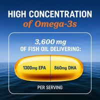 MAV NUTRITION Triple Strength Omega 3 Fish Oil 3600 mg | EPA & DHA | Over 2100mg Omega-3 Fatty Acids | 1300mg EPA + 860mg DHA | Best Essential Fatty Acids | Premium Wild Caught & Burpless Fish Oil | 120 Ct