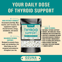 OZUNA NUTRITION Thyroid Support Supplement - 60 Vegetarian Capsules - with Myo inositol, L-Tyrosine & Natural Iodine from Kelp - Energy & Focus Formula - UK Made - 1 Month Supply
