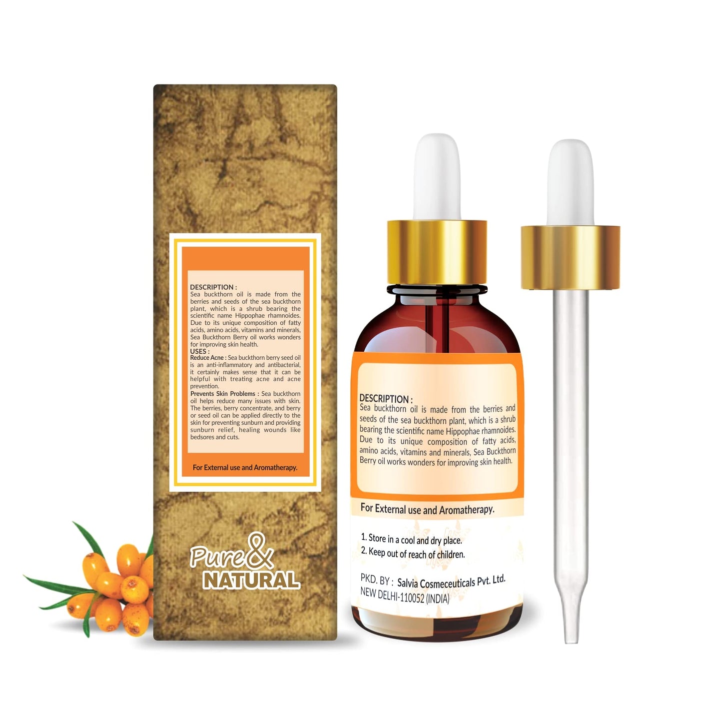 Crysalis Sea Buckthorn (Hippophae Rhamnoides L) Oil |100% Pure & Natural Undiluted Essential Organic/Cold Pressed Oil Renew Skin & Promotes Elasticity,Reduces Dark Spot in Rough Skin