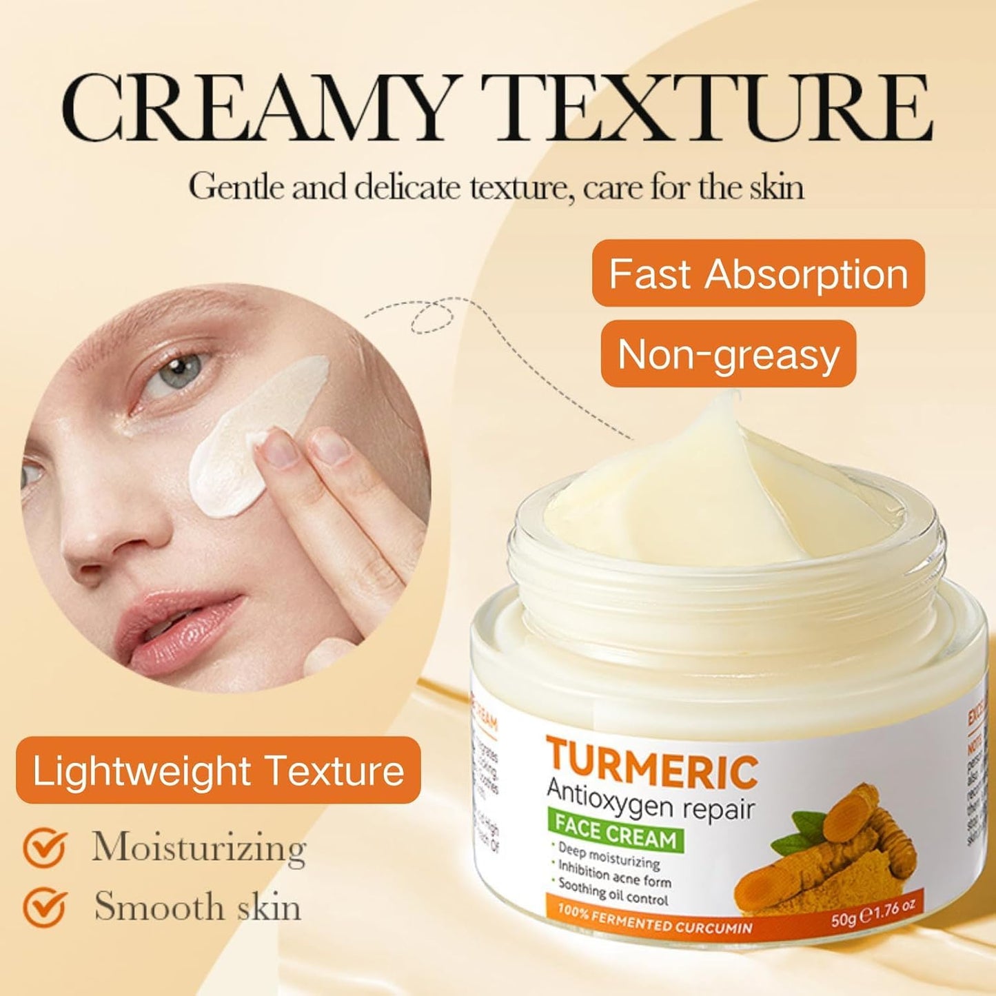 Fengyang®Turmeric Face Cream,Anti Aging Cream,Face Moisturiser,Brightening Face Cream for Skin,Natural Turmeric Cream Skin Care,Vitamin C Moisturiser for Face, Reduce Fine Lines, Even Skin Tone