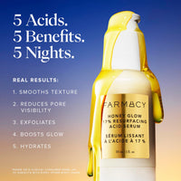 Farmacy Honey Glow 17% AHA & BHA Resurfacing Night Serum - Facial Serum with Hyaluronic Acid - Reduces Fine Lines & Pores (30ml)