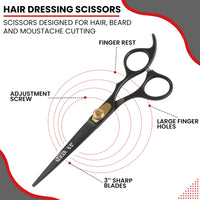 Nixcer Hair Cutting Scissors -Sharp Razor Edge Blade Hair Shears Series - 6.5" with Fine Adjustment – Stainless Steel Hair Scissors Professional for Men, Women & Babies (Black)