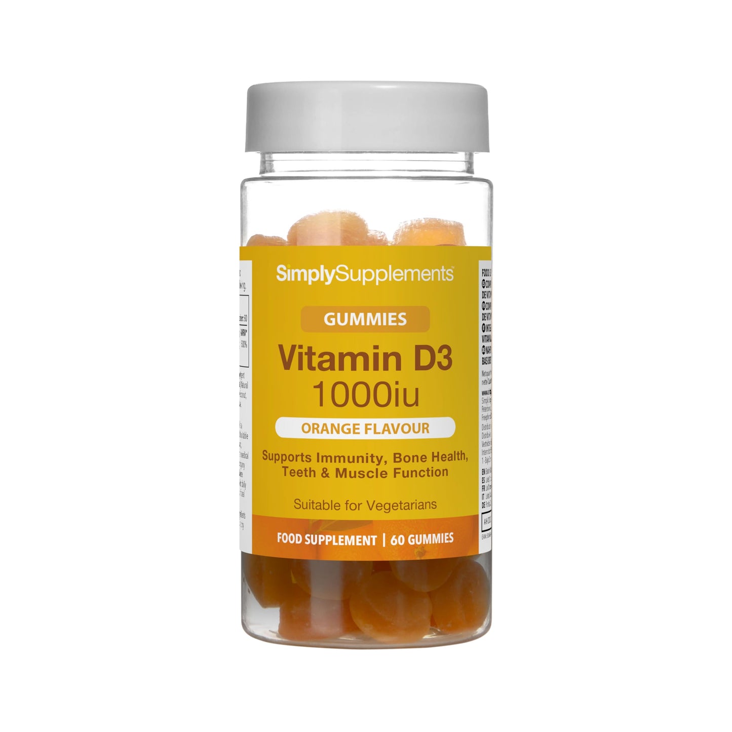 Vitamin D Gummies | 25mcg / 1000iu of Vitamin D3 | One a Day Supplement | Orange Flavour | 60 Gummies