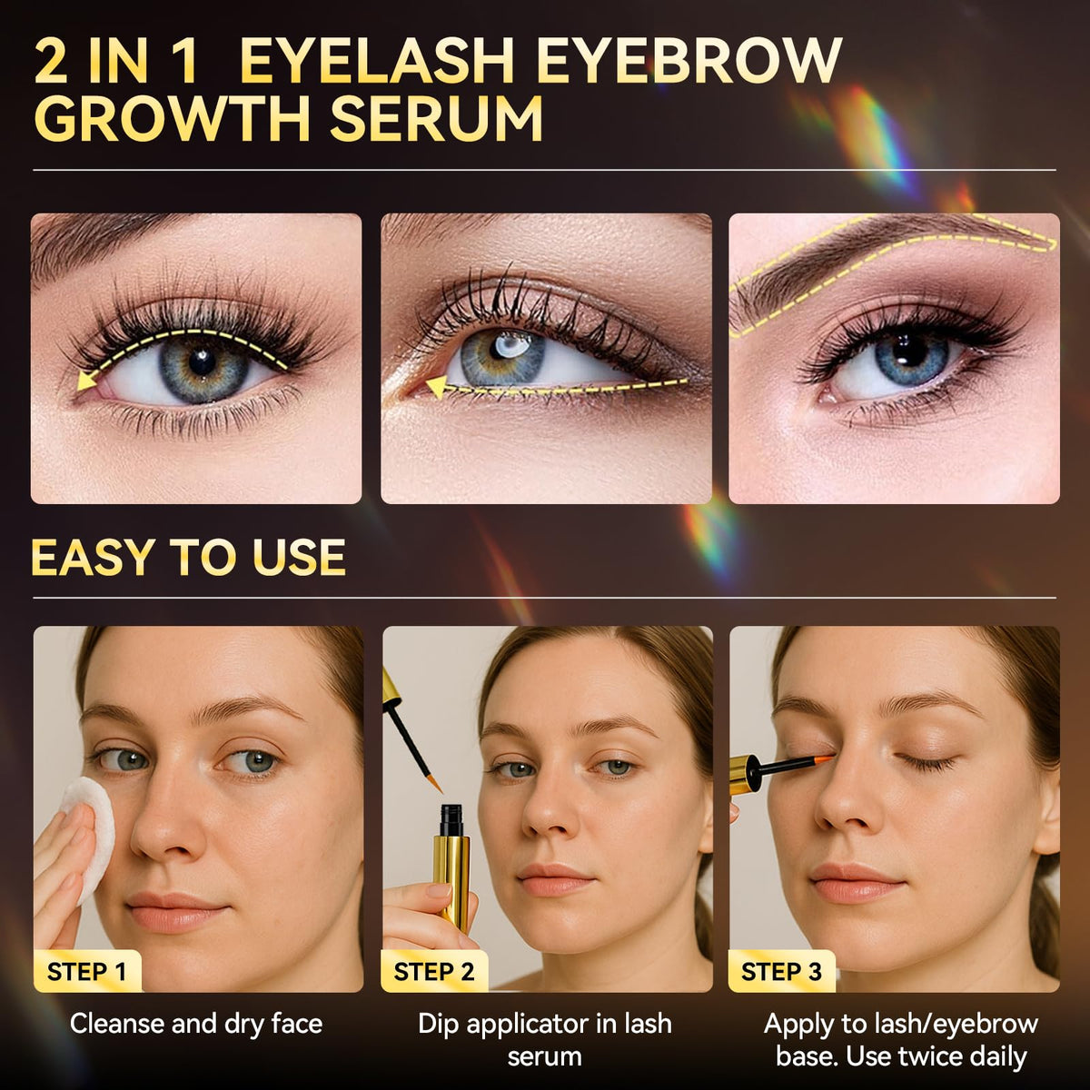LANBENA Eyelash Growth Serum - Eye Lash Enhancing Serum Natural Nourishment for Fuller, Longer Lashes & Defined Brows | 3mL/0.10 fl oz - Cold-Pressed Formula, Vegan & Cruelty-Free