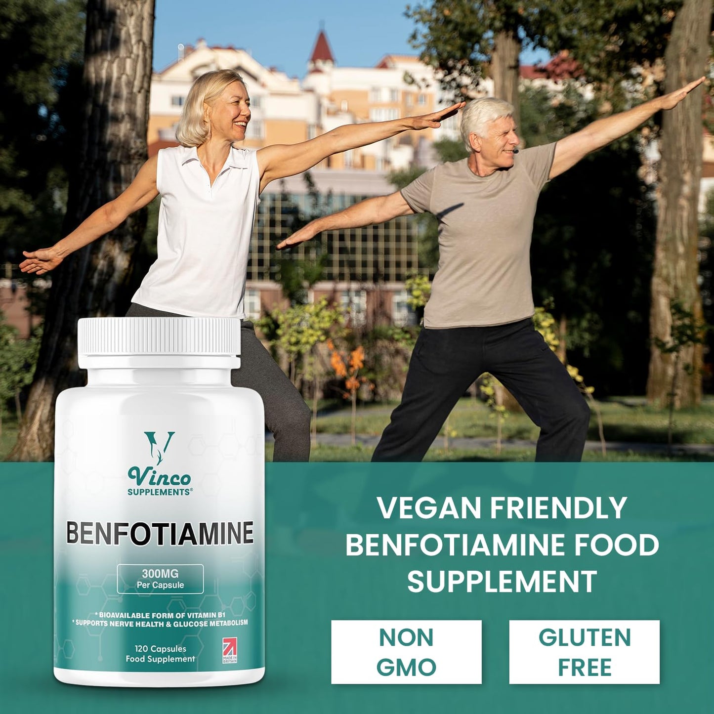 Vinco Supplements Vinco Benfotiamine 300mg - Vitamin B1 Thiamine High Strength for Heart & Kidney Support, 120 Vegan Capsules, Enhanced Cognitive Function, Energy & Antioxidants, Gluten & Allergen-Free - Made in UK