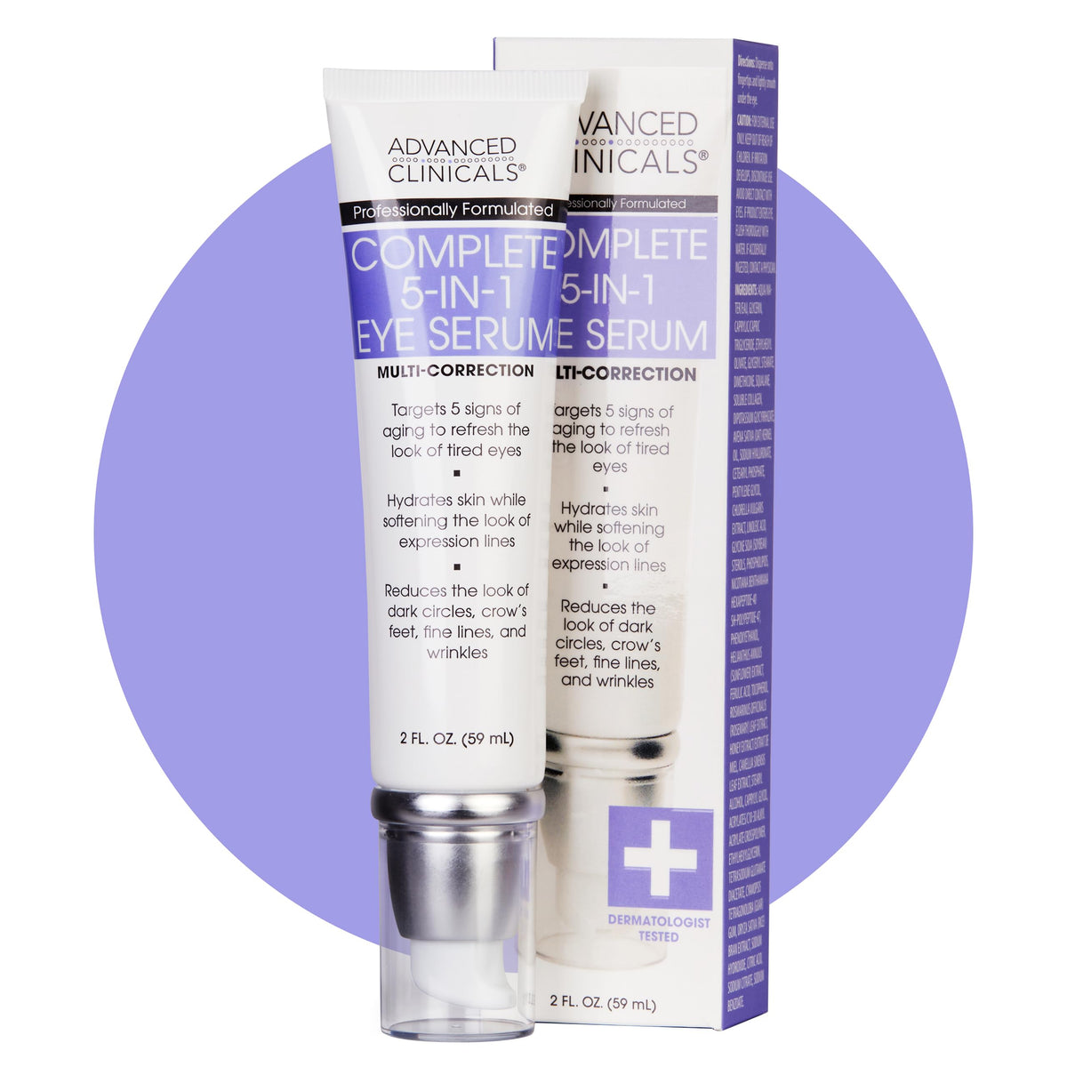 Advanced Clinicals 5-in-1 Multi Correction Anti-Aging Eye Serum with Retinol Collagen Vitamin C and Manuka Honey. For dark circles wrinkles crow's feet fine lines. Large 2oz airless tube.