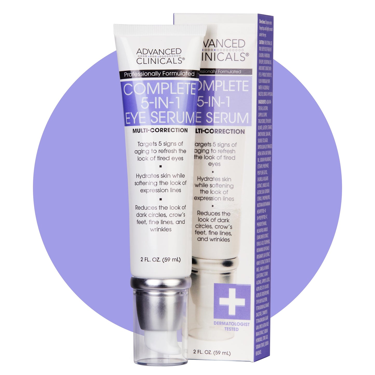 Advanced Clinicals 5-in-1 Multi Correction Anti-Aging Eye Serum with Retinol Collagen Vitamin C and Manuka Honey. For dark circles wrinkles crow's feet fine lines. Large 2oz airless tube.
