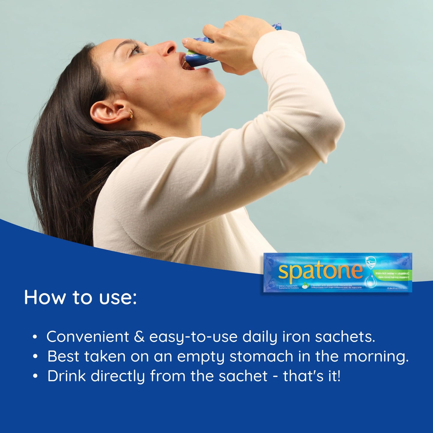 Spatone Natural Iron Supplement + Vitamin C (14 Sachets), Daily Convenient Liquid Iron Sachets, Nothing Artificial, Better Absorption than Tablets, Less Side Effects, Apple Flavour