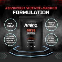 Amino Focus - Pre Workout Powder - 8000mg Nootropics with Caffeine, Creatine & Amino Acids - Preworkout Drink Men & Women - Sugar Free & Suitable for Vegans (Orange, 44 Servings)