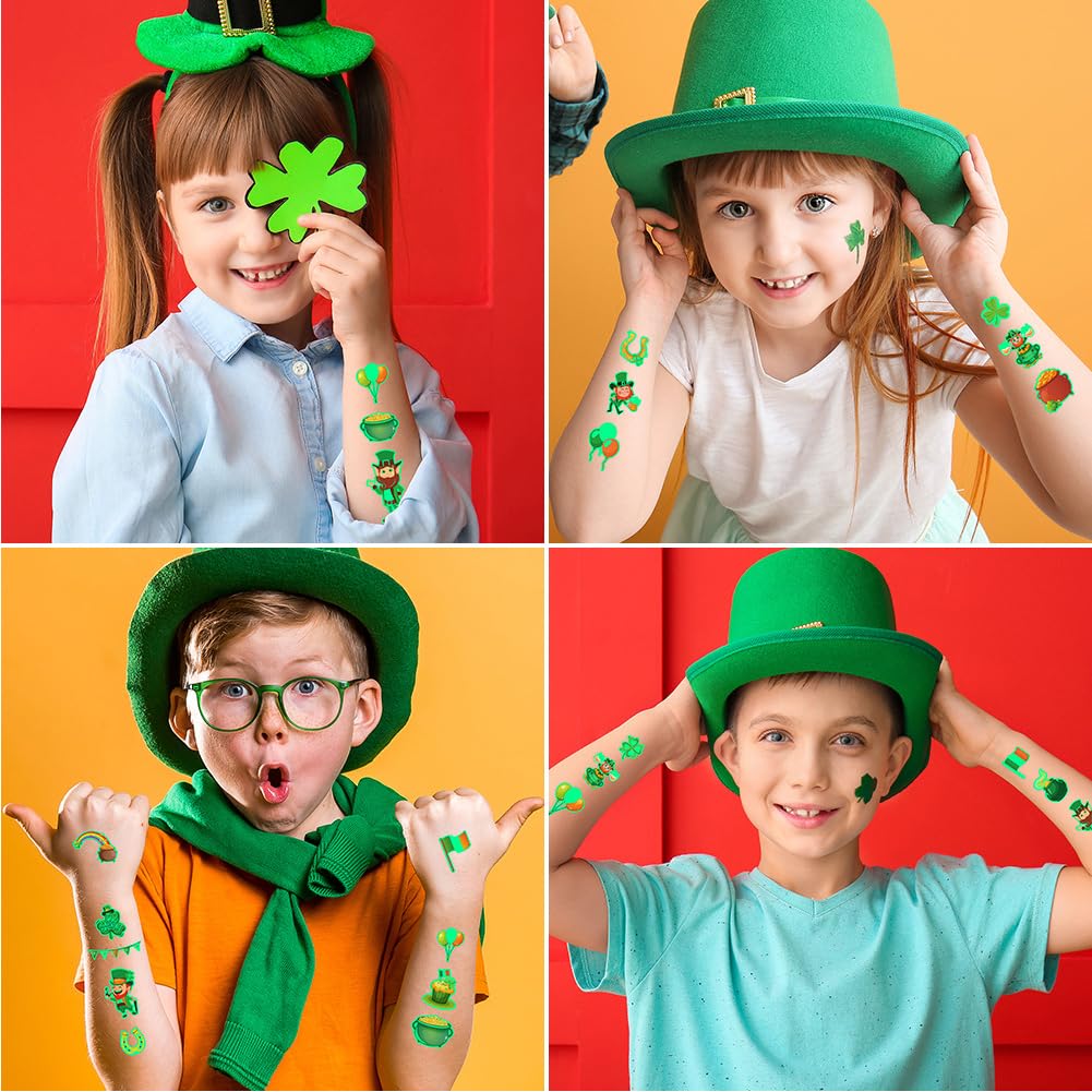 Boerni St.Patrick'S Day Temporary Tattoos,10 Sheets Luminous Shamrock Temporary Tattoo Glow in The Dark Stickers for Kids & Adults Irish St Patricks Day Decorations Accessories