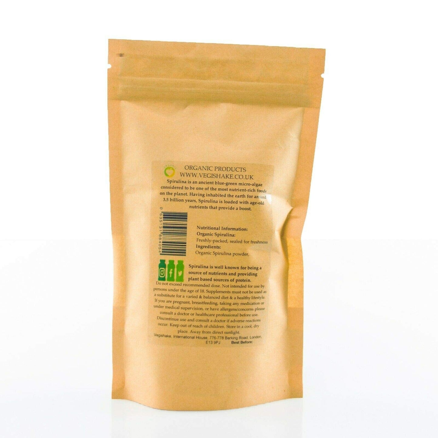 vegishake Organic Spirulina Powder High Grade Blue-Green Algae B Vitamins Omega 3 & 6 Minerals Antioxidants Vegan (500g)
