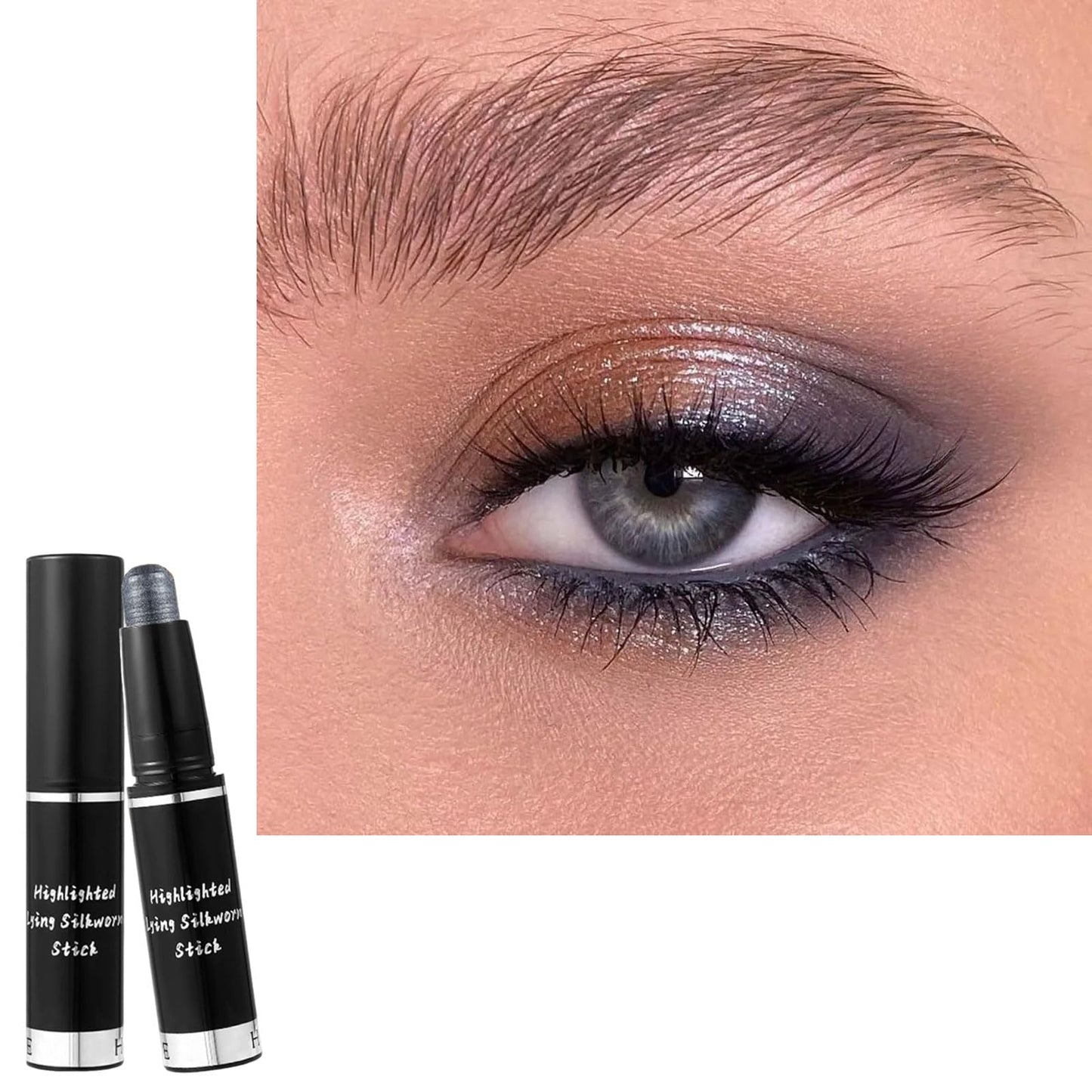 LYNTYAOU Metallic Black Eyeshadow Stick Cream Eye Shadow Stick, Shimmer Glitter Dark Grey Eye Shadow Pen, Highly Pigmented Smooth Long Lasting Waterproof Eyeshadow Pencil