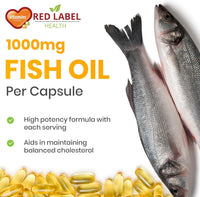 Red Label Health Omega 3 Fish Oil 1000mg, 30 Softgels (1 Month Supply), Double Strength 180mg EPA and 120mg DHA, Supports Eye, Heart & Brain Health for Men & Women - UK Made