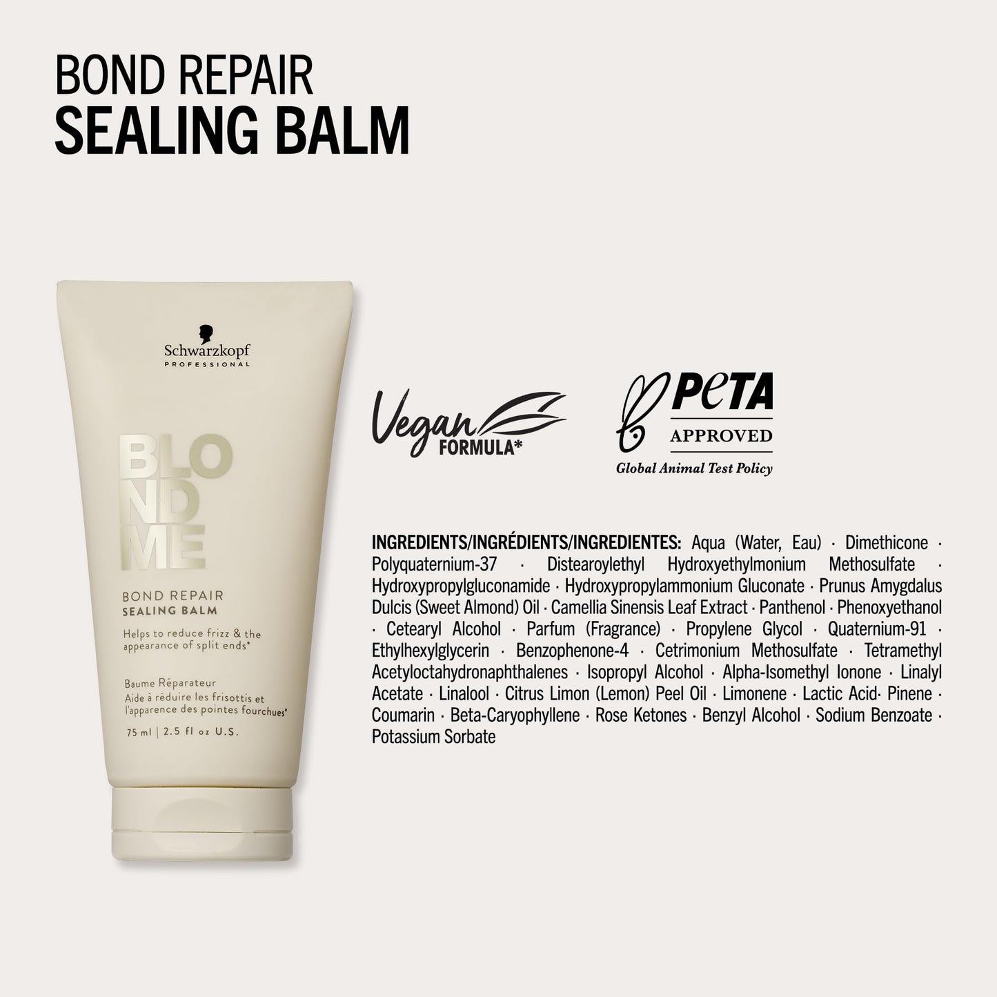 BlondMe Schwarzkopf Professional BLONDME Bond Repair Sealing Balm Leave In Treatment Heat Protection Reducing Frizz Sealing Split Ends Smoothing And Strengthening 75 ml