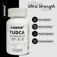 FLOWZUK TUDCA High Strength 60 Capsules - Tauroursodeoxycholic Acid, Liver Support Supplement, Enhances Proper Bile Production, Boosts Digestion and Immune System Support Flowzuk