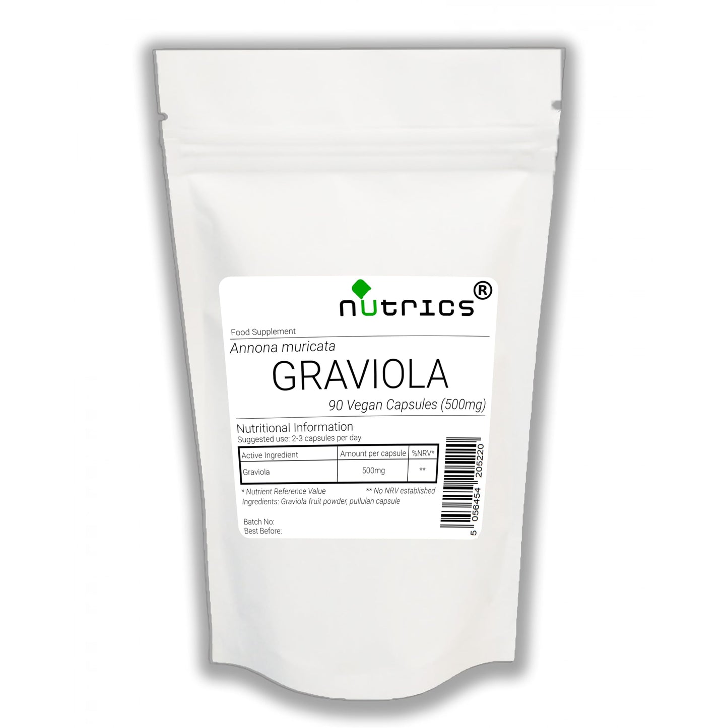 Nutrics® GRAVIOLA Fruit 500mg 90 V Capsules -1 Month Supply - Soursop Suitable for Vegan Vegetarian Halal Kosher
