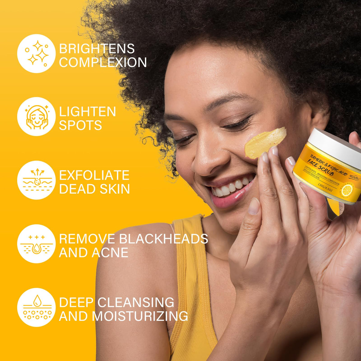POP MODERN.C Turmeric and Kojic Acid Face Scrub, Vitamin C Skin Brightening Facial Exfoliator for Dry Oily Skin, Gently Remove Acne Dark Spot Blackheads, Lighten Hyperpigmentation, Smooth and Radiant Skin 130g