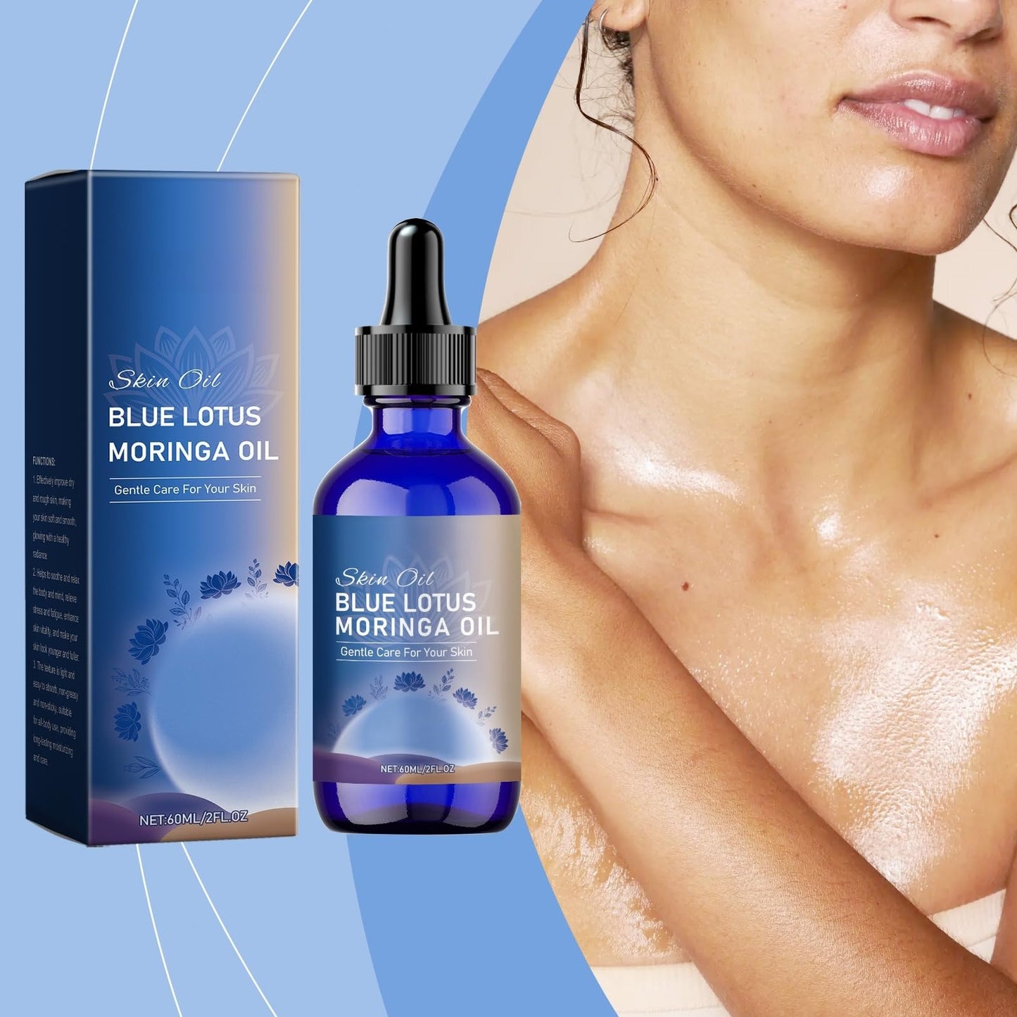 Xunzhi Blue Lotus Moringa Oil,Natural Body Oil,Moringa Oil for Face, Hair and Body,Nourishing and Moisturising Blue Lotus M/oringa O/il,Body Moisturizer,Nourishing B/ody O/il,B/ody Lotion for Women,60ml