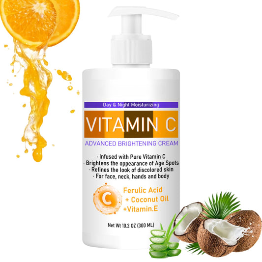 Vitamin C Cream, Advanced Vitamin C Body Cream, Large-capacity Body Lotion, Body Moisturiser with Cocount Oil and Vitamin E, Dry Skin Moisturiser 300ml