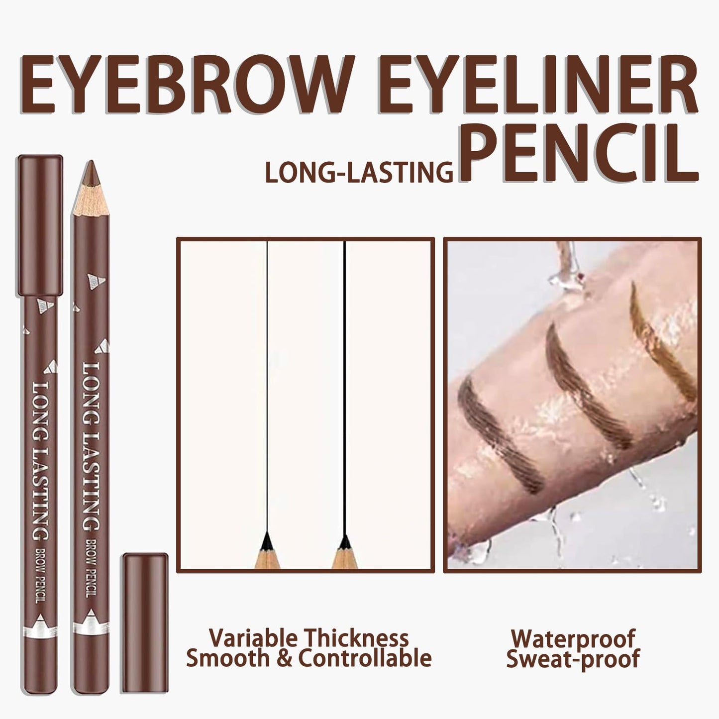 NatrLuxe 12 PCS Waterproof Brown Eyebrow Eyeliner Pencil - Long-lasting, Sweat-proof Makeup Brow Tint Pen