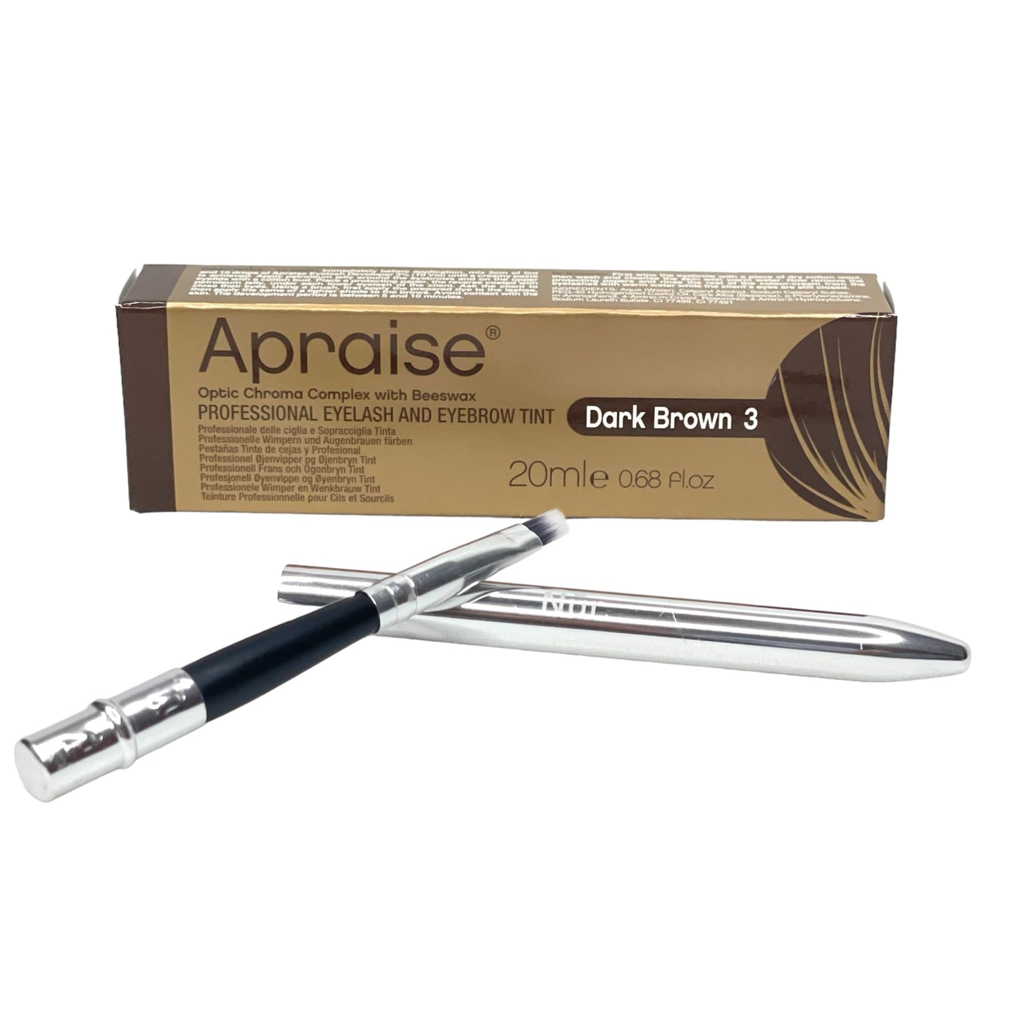 Apraise Professional Eyebrow & Eyelash Tint 20ml | Best Brow & Lash Semi – Permanent Dark Brown Colour Dye | Includes Nūr Tinting Brush with Aluminium Handle and Foldable Design | UK Brand