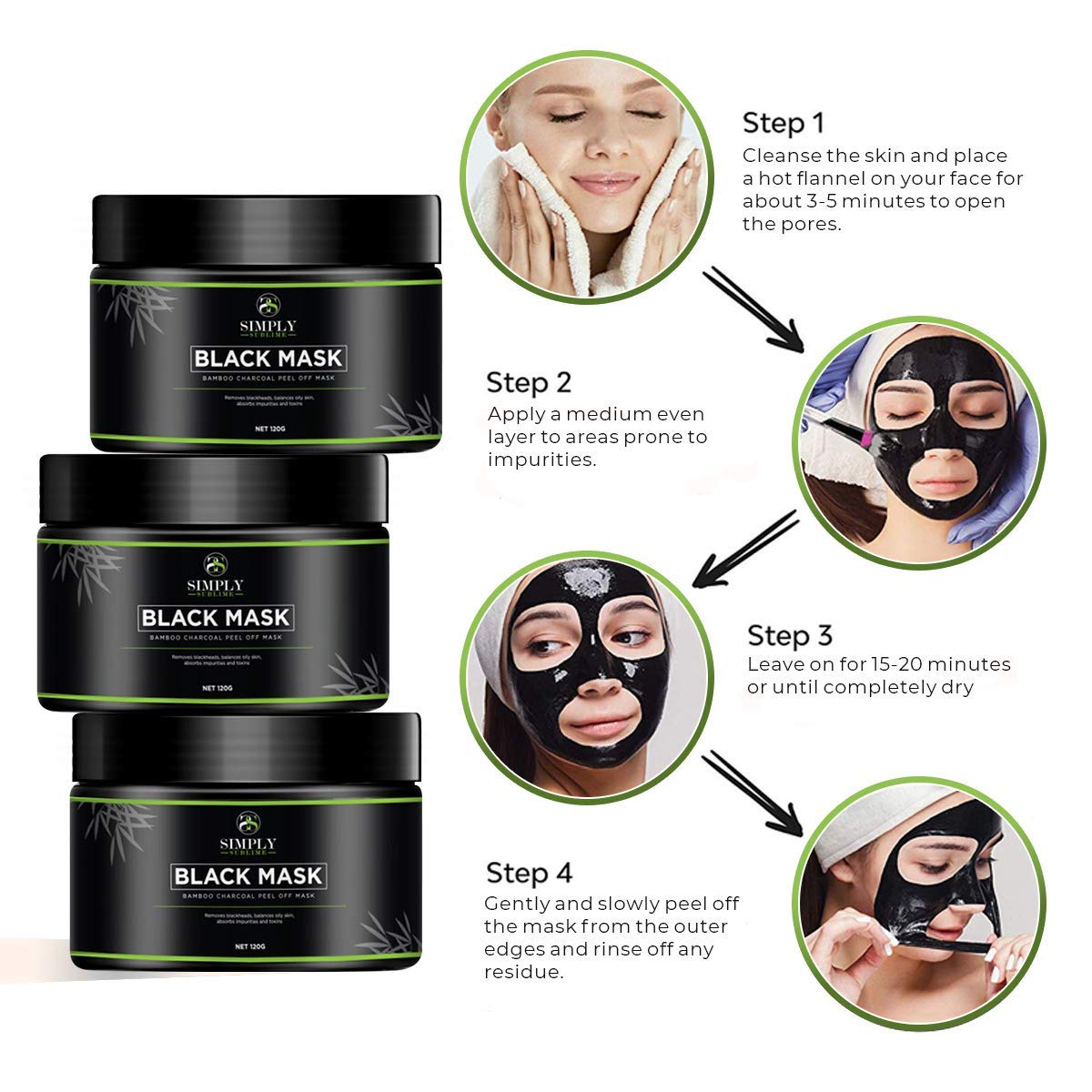 Simply Sublime Peel Off Face Masks - Blackhead Remover Mask - Charcoal Face Mask - Face Masks Beauty Peel Off - Blackhead Mask - Acne Treatment For Men or Women - Face Masks Skincare
