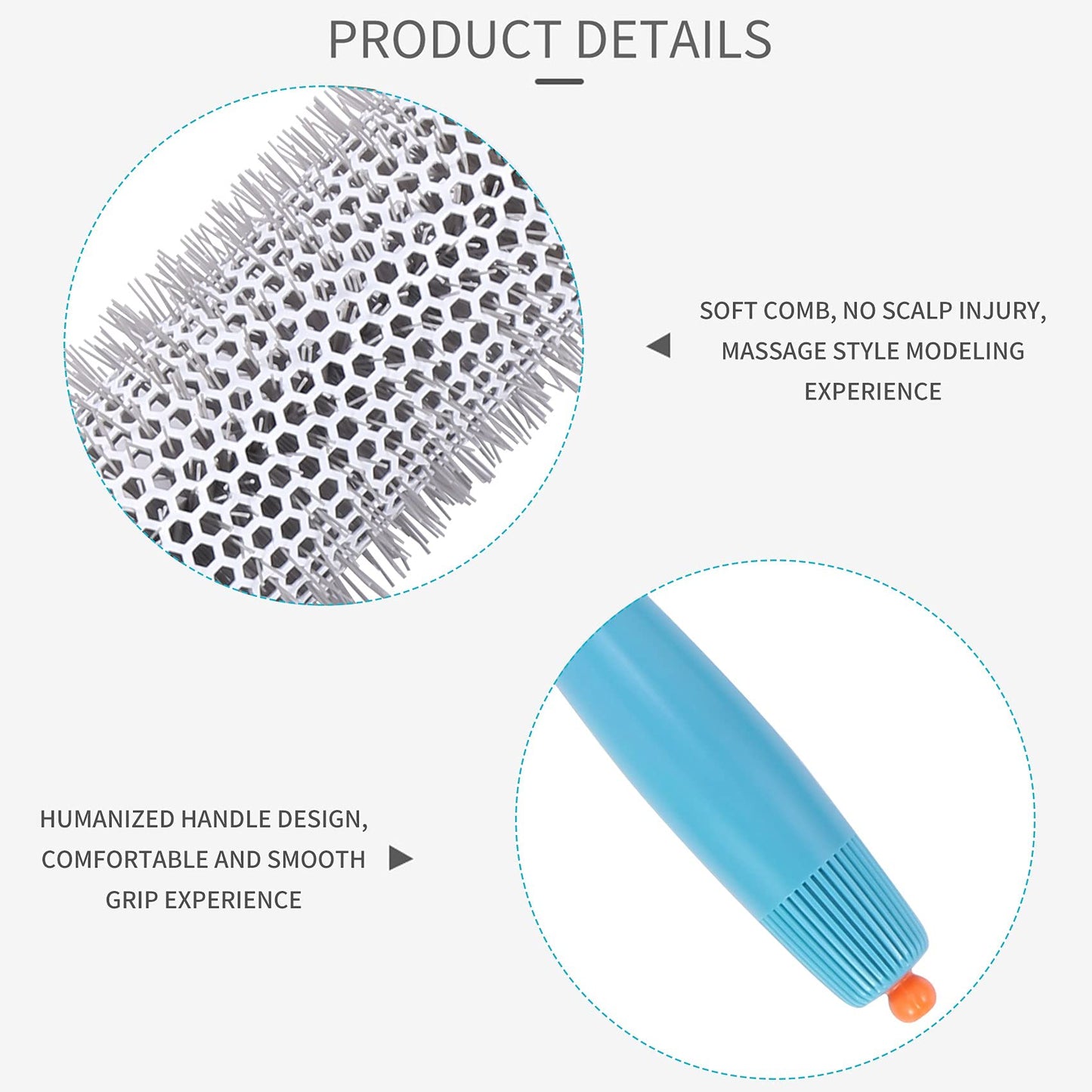 Smallterm Ceramic Ionic Round Hair Brush Barrel Hairdressing Hair Salon Styling Barrel Curling Brush Tool Set（19mm 25mm 32mm 45mm 53mm） (Blue)