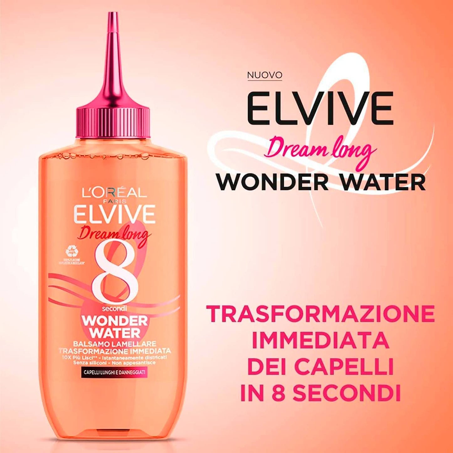 2 x L'Oréal Paris Elvive Dream Long Wonder Water Balsamo Laminated Liquid for Long and Straight Hair - 2 x 200 ml Bottles