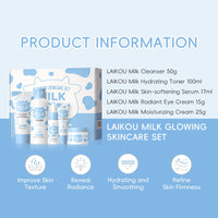 LAIKOU Milk Skincare Set, Nourishing Skin Care Sets & Kits Cleanser, Toner, Serum, Eye Cream & Moisturizer, Pamper Gift Set for Teenage Girls Women, Birthday Christmas Gift, Travel Sized, 5PCS