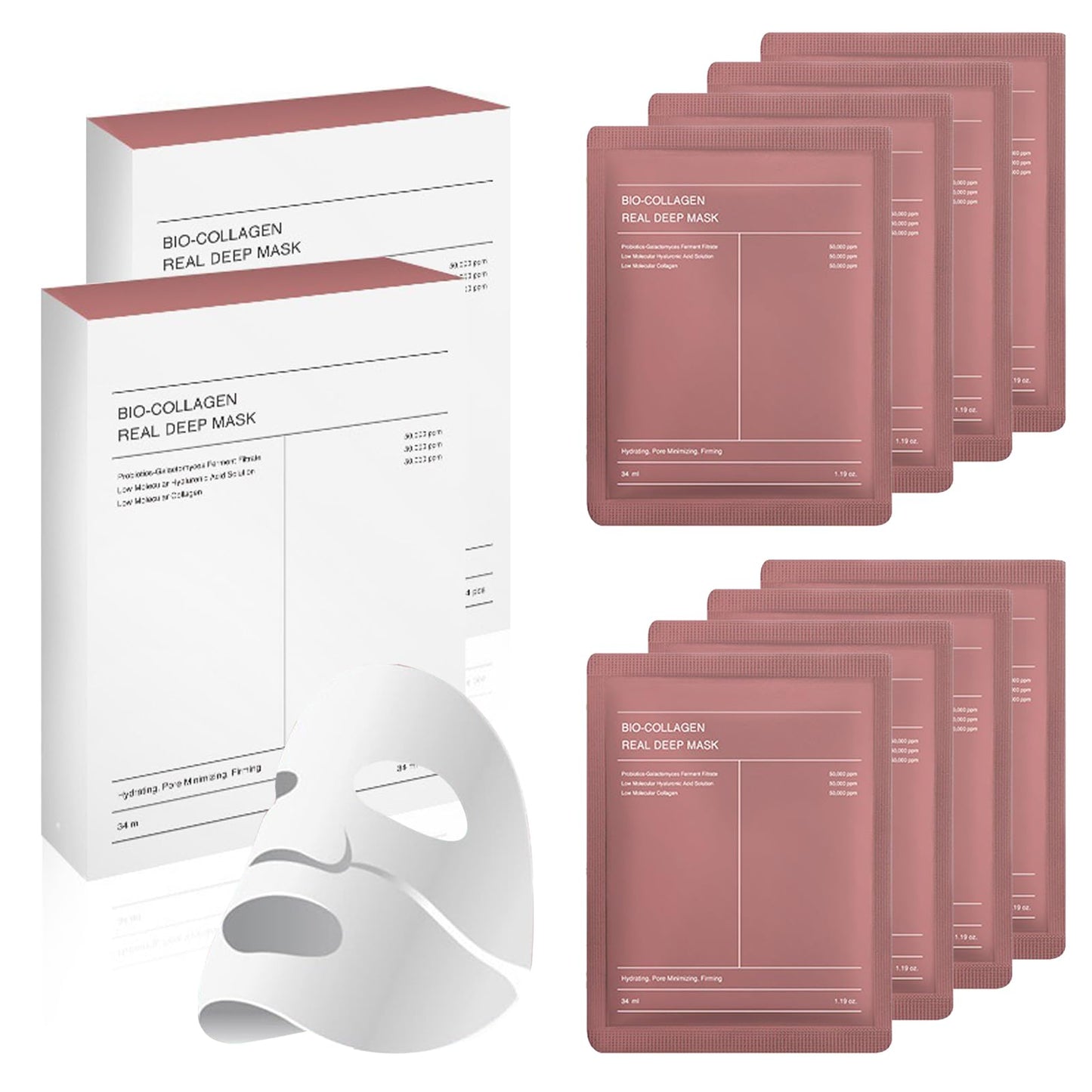 8 Pack Bio Collagen Face Mask, Overnight Collagen Face Masks for Skin Care, Elasticity Improvement, Pore Minimizing, Anti-Aging, Hydrating Sheet Hydrogel Masks