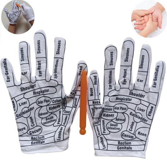 QCVENL 2 Pcs Reflexology Tools Facial Reflexology Tool Reflexology Hand Gloves Hand Reflexology Tools Print Mittens for Correctly Stimulating Hand Acupoints Massa