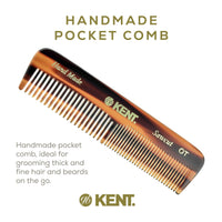 KENT Kent A OT Small Double Tooth Comb, Coarse/Fine Grooming Comb for Hair, Beard, Mustache, Men, Women and Kids. Saw Cut Hand Polished, Handmade in England