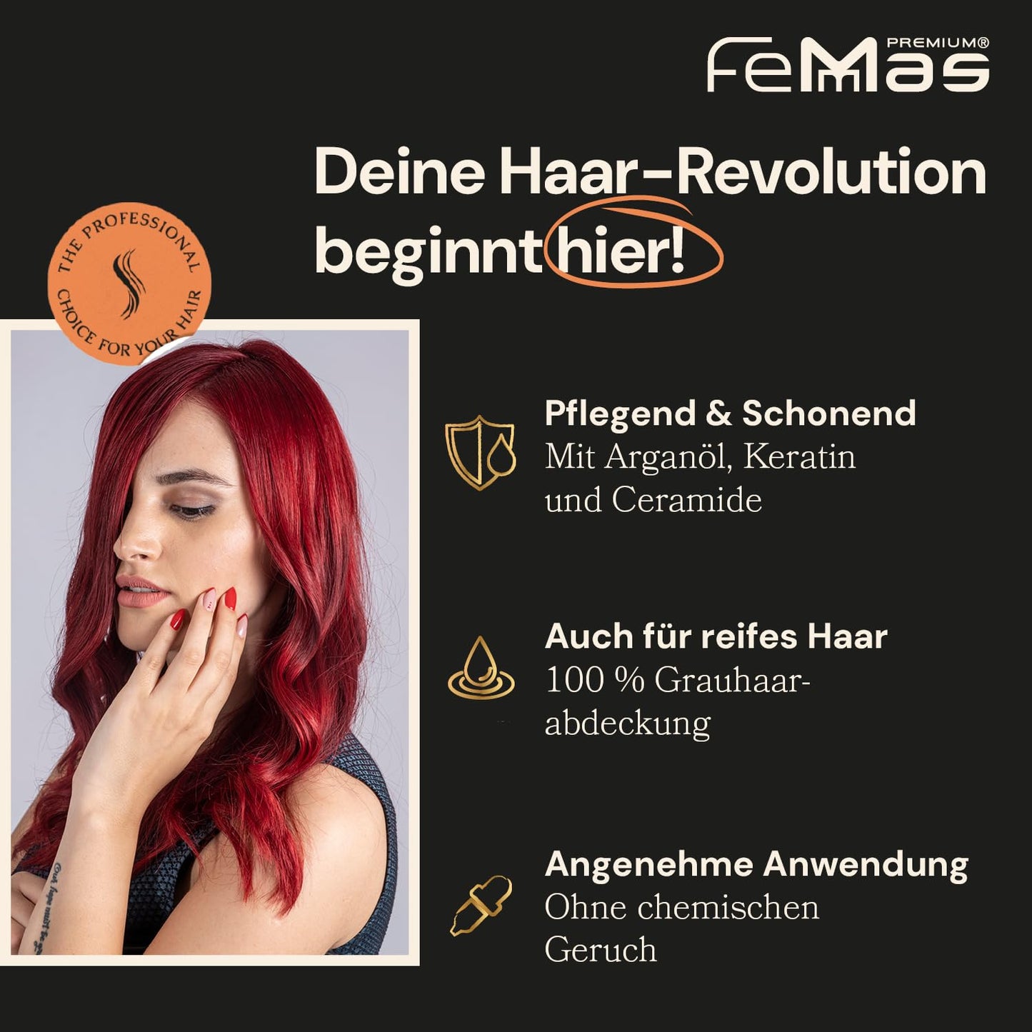 Femmas Hair Colour Cream, 100 ml Hair Colour with Argan Oil, Keratin & Ceramide (Dark Brown Red 3.6)