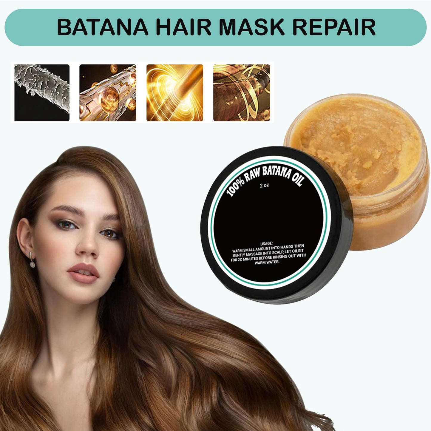 Ninnyi 60ml Raw Batana Oil for Hair Growth, Batana Oil Organic for Repair Damaged Hair Thicker Stronger Healthier Hair Shine