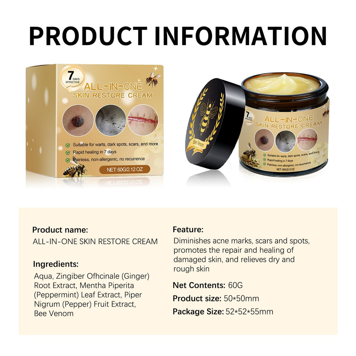 OXGPAL Bee Venom All-in-One Cream, Bee Venom Skin Treatment Cream, Bee Venom Comprehensive cream,Bee Venom Skin Repair Cream, Powerful All-Body Skin Cream for Face and Body, for All Skin Types (60G)