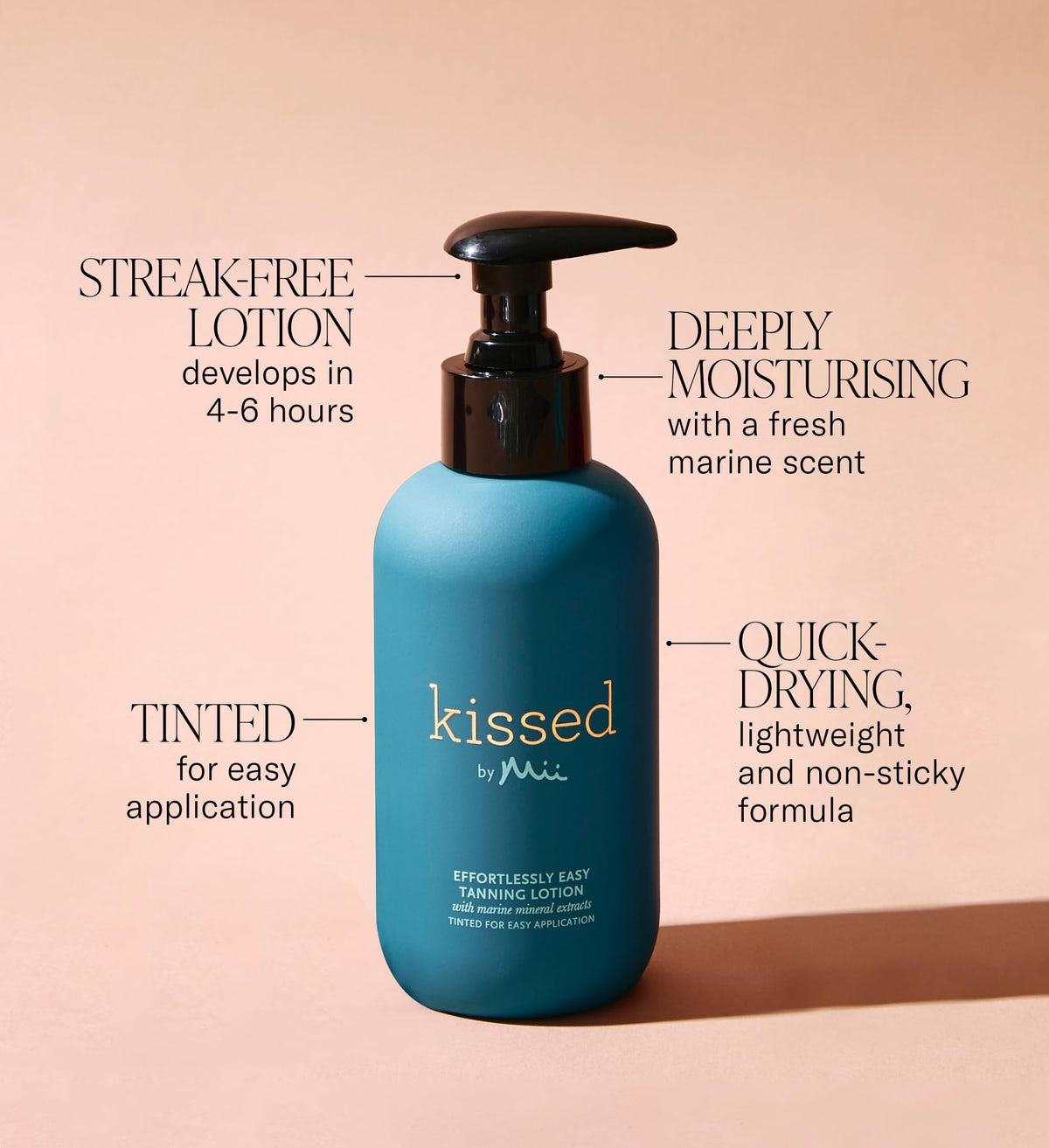 Mii Cosmetics Kissed Effortlessly Easy Tanning Lotion, Hydrates Skin & Offers Flawless, Streak Free Tan, Light, 200ml